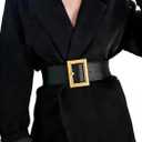 Yalice Wide Elastic Belt Women Gold Buckle Waist Belts for Dresses Retro Cinch Stretchy Belt for Ladies (Black, Fit Waist Size: 34''-39'')