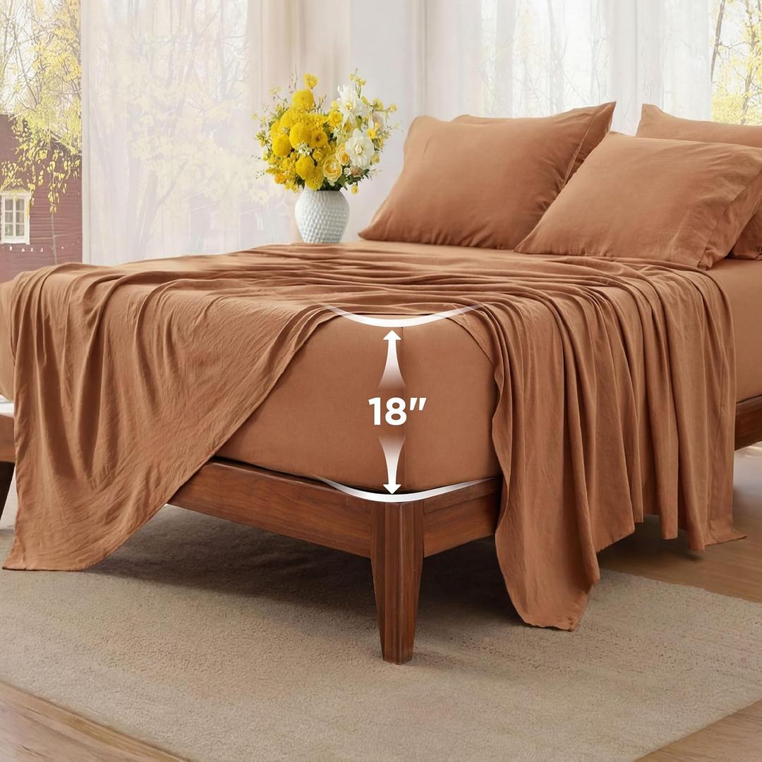 Bedsure Deep Pocket King Sheet Set - 6 Piece, Prewashed Ultra-Soft King Size Sheets Set, Fits Mattresses Up to 18 Inches Thick, Breathable & Secure Fit, Hotel Luxury Bedding, Burnt Orange