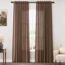 Caramel Brown Linen Curtains 84 Inches Long for Bedroom Back Tab Light Filtering Privacy Semi Sheer Drapes Modern Farmhouse Decor Cotton Textured for Living Room Curtain 2 Panels Set 52x84 Inch