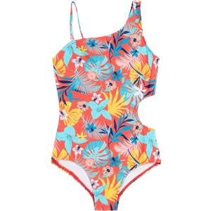 Kanu Surf Girls' Cori Beach Sport One Shoulder Side Cut UPF 50 1pc Swimsuit (10, Nellie Coral)