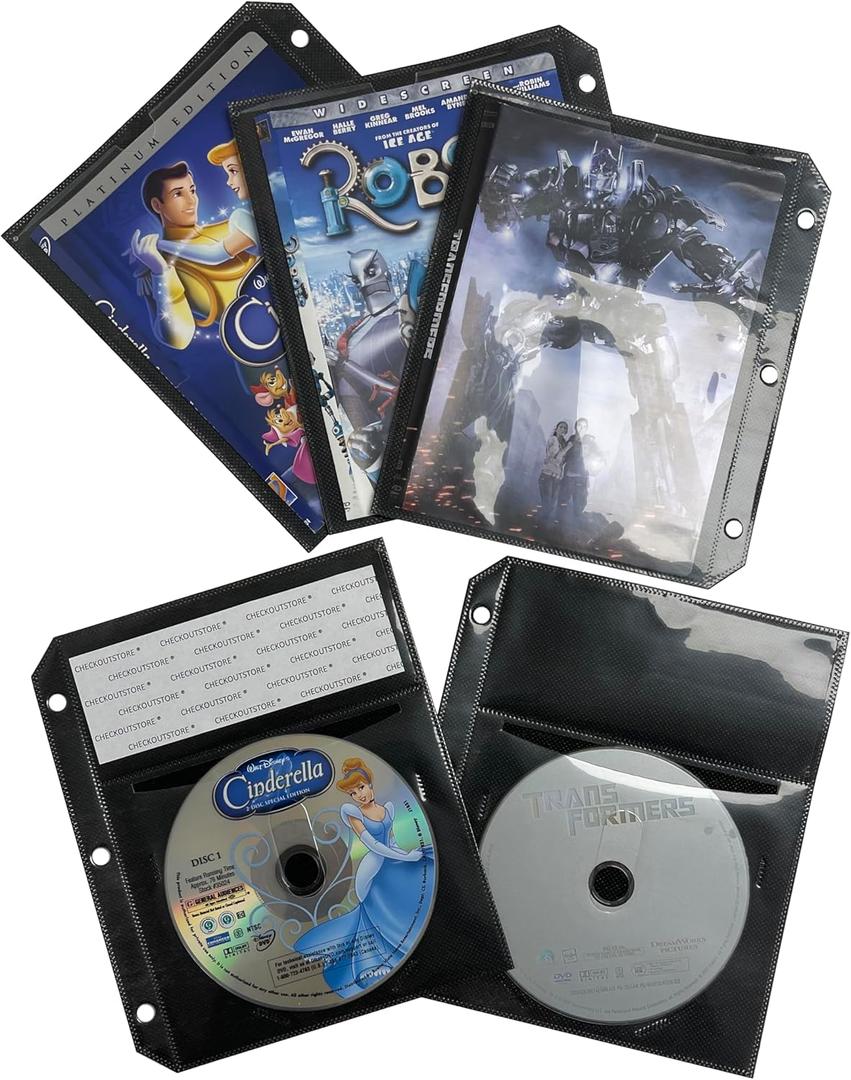 CheckOutStore 100 Black CD/DVD Half Sheet Storage 3-Ring Binder Filing Sleeve & Booklet