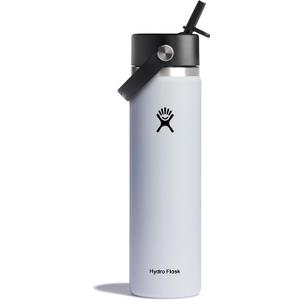 Hydro Flask Water Bottle - Insulated Stainless Steel - Wide Straw Lid, Non Spill, Leakproof in 24 Oz White