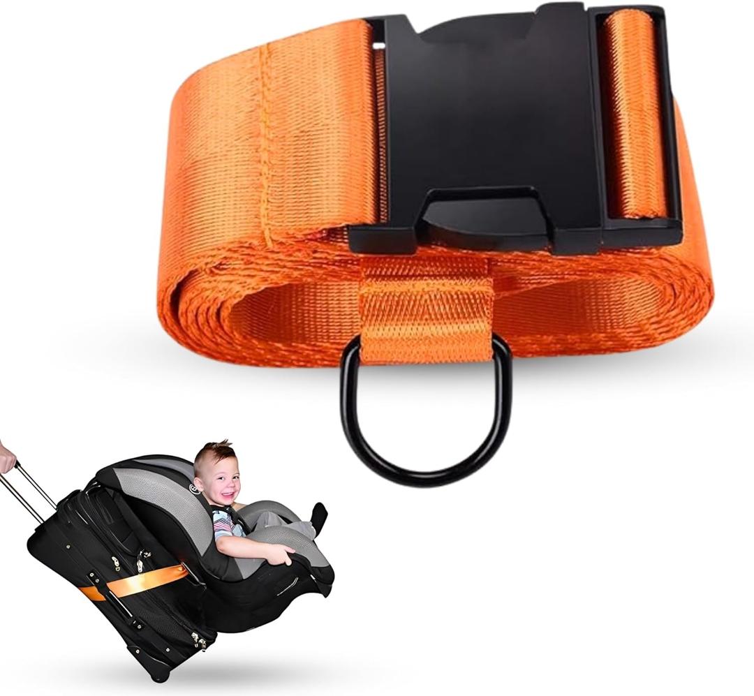 Car Seat Travel Belt to Suitcase - Car Seat Travel Strap with Heavy Duty Metal Buckle - Convertible Luggage Straps for Suitcases - Travel Belt for Luggage Strap and Airport Car Seat Dolly (Orange)