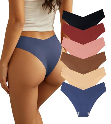 Beafulrab Women Seamless Underwear Soft No Show Bikini Invisibles Hipster V Cut Panties Pack of 6, 3M