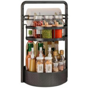 JEESA Rotating Spice Rack with Paper Towel Holder, 2 Tier Lazy Susan for Spices, Sturdy Iron Seasoning Organizer for Kitchen Countertop, Black