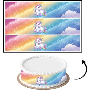 3 pcs Unicorn Cake Strips Edible birthday cake strips, cake side borders, Icing Sheets 2.7X11.8