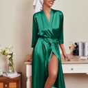Ekouaer Silk Robes for Women Long Satin Bride Bridesmaid Wedding Party Robes Lightweight Sexy Sleepwear with Pockets (Green)