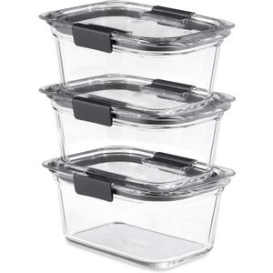 Rubbermaid Brilliance Glass Storage 4.7-Cup Food Containers with Lids Set of 3 Clear