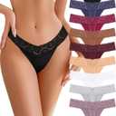 Cotton Underwear for Women Lace Sexy Breathable Thongs Low Rise T-Back Soft Stretchy Ladies Panties (S)