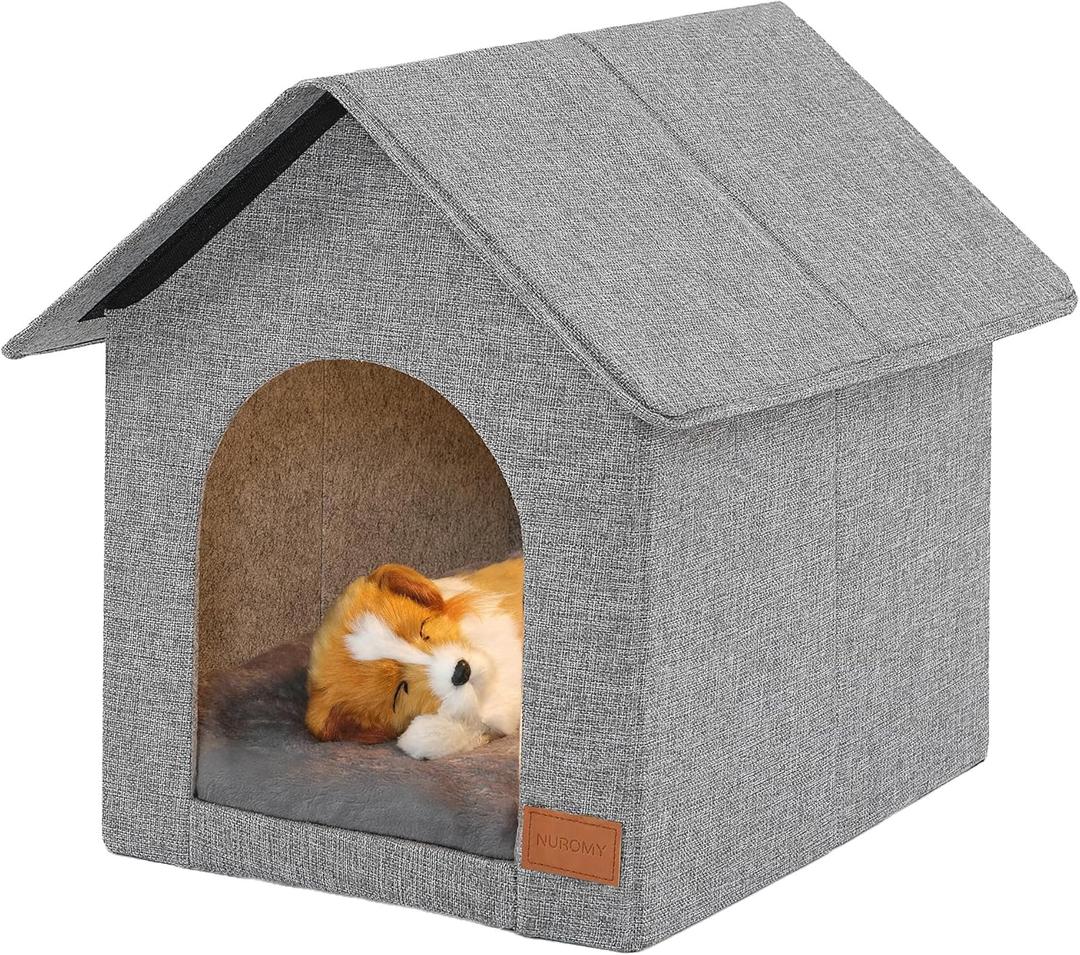 Indoor Dog House with Washable Plush Cushion - Small Size, Suitable for Small Dogs & Adult Cats