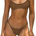 OWICA Women's 2 Piece String Bikini Set Sexy Bathing Suit with Adjustable Halter Neck and Thong Swimwear (Brown), Small