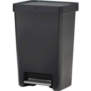 Rubbermaid Premier Series II Step-On Trash Can for Home and Kitchen, with Lid Lock and Slow Close, 12.4 Gallon, Charcoal, for Home/Kitchen/Garage/Apartment/Office