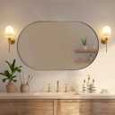 Andy Star Brass Oval Mirror, 24x40 Inch Bathroom Mirror Gold, Brass Vanity Mirror, Pill Shaped Mirrors Gold Metal Frame Stainless Steel 1 Deep Hang Vertically & Horizontally