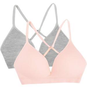 Fruit of the Loom Girls' 2-Pack Seamless Soft Cup Bras  Lightweight & Gentle Support (34, Grey Heather/Blushing Rose)