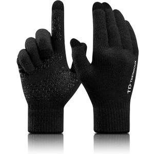 TRENDOUX Winter Gloves For Men Women, Cold Weather Warm Touchscreen Glove Unisex, Non-slip, Elastic Cuff, Knit Stretchy (Large, Black)