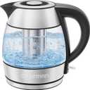 CHEFMAN Electric Kettle - 1.2L 1500W Hot Water Tea Pot with Infuser, BPA Free, Auto Shut Off, Boil-Dry Protection, Removable Lid, LED Light, Cordless Glass Electric Tea Kettle  Stainless Steel