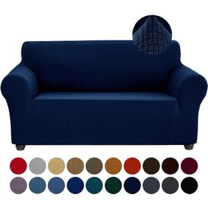 Joccun Stretch Loveseat Couch Cover Slipcover, 1-Piece Sofa Cover for 2 Cushion Couch Spandex Jacquard Washable Furniture Protector Cover for Living Room,Kids,PetsLoveseat,Navy (Medium55"-78"))