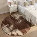 Merelax 4ft Round Brown Abstract Area Rug, Washable Non Slip Circle Rug for Entryway, Kitchen, Bedroom, Bathroom, Nursery, Living Room, Thin Soft Circular Rugs Indoor Dcor, Low Pile Carpet, Coffee