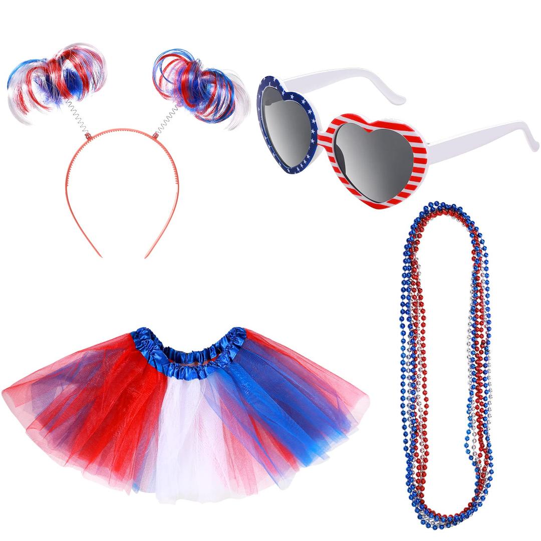 Canlierr Red, White, Blue Women Tutu Costume Accessories Set, Large