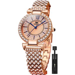 OLEVS Women Watch Bling Diamond Ladies Watches for Womenes Luxury Rose Gold Fashion Dress Female Watch Stainless Steel Waterproof Wrist Watches