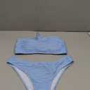 ZAFUL Women Strapless Textured Bandeau Bikini 2 Piece Swimwear Cheeky Solid Lace up Bathing Suits (Medium, 1-light Blue)