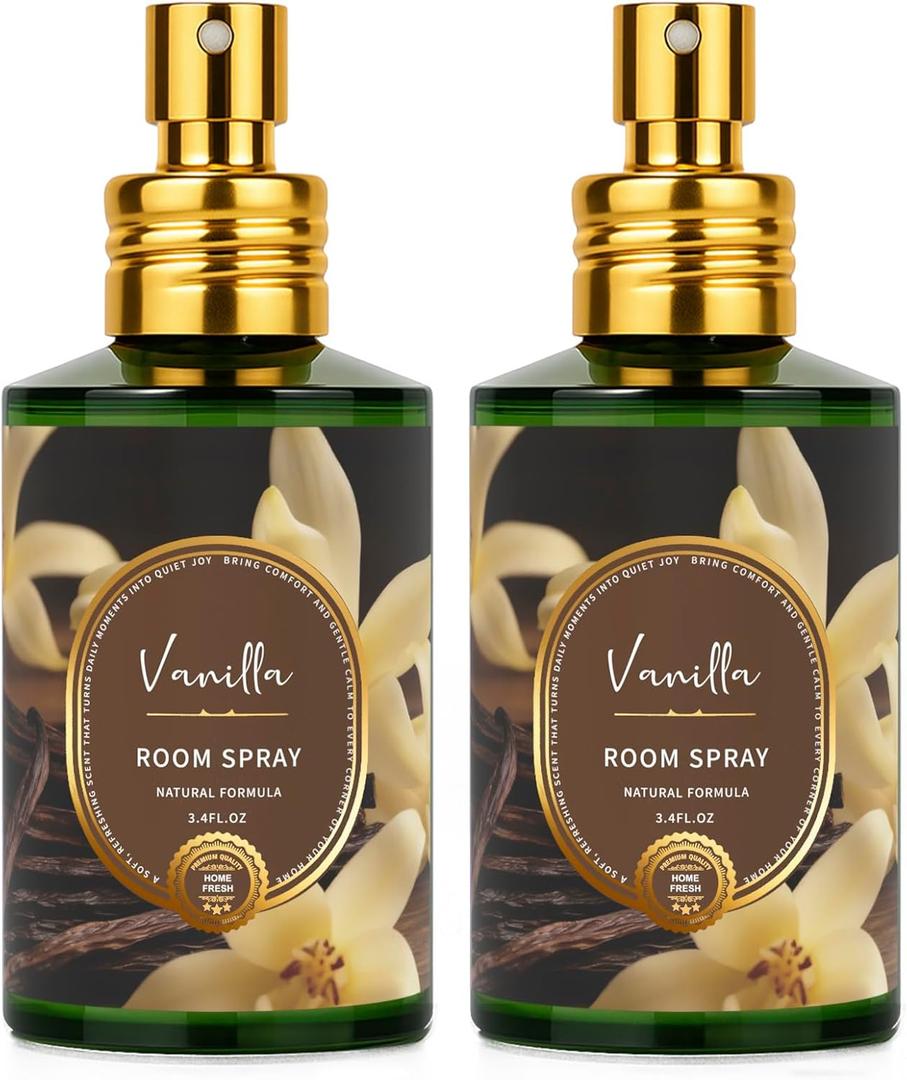 Vanilla Room Spray 2 Pack, 3.4oz/100ml Each  Long-Lasting Air Freshener & Odor Eliminator for Home, Bathroom, Bedroom & Office, Concentrated Room Spray