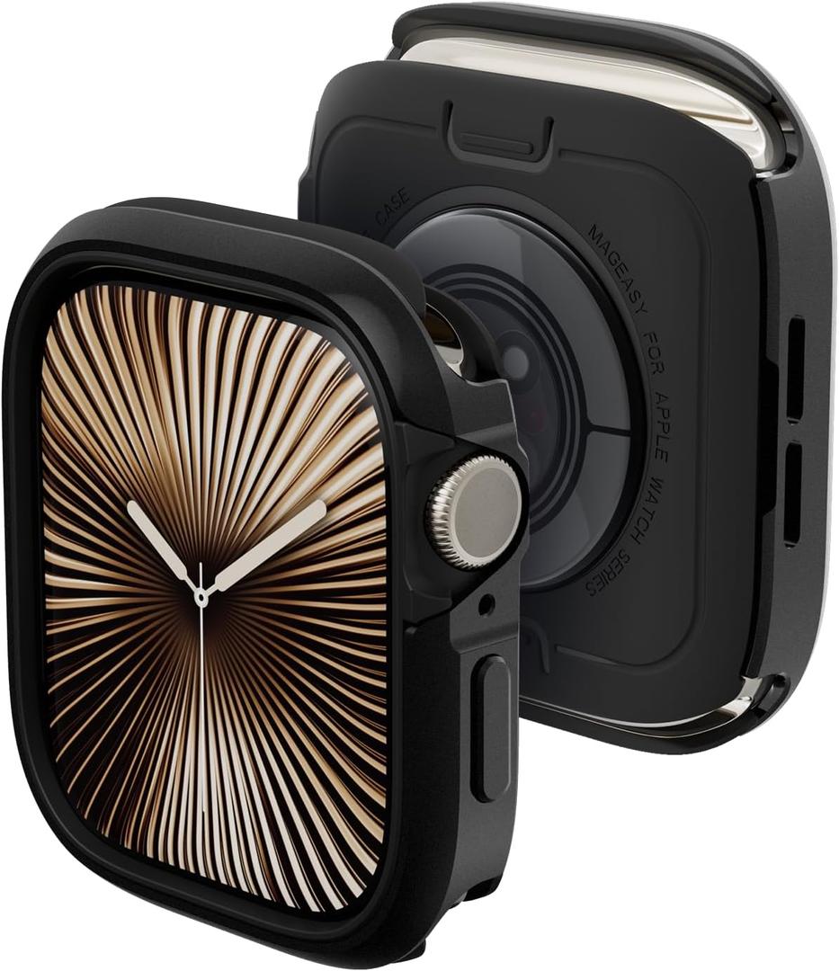 MAGEASY Aircraft-Grade Aluminum Rugged Case for 46mm Apple Watch Series 11, 10 | 2 in 1 Metal Hard Shell with Shockproof Inner Bumper for Maxed Protection, Odyssey - Midnight Black