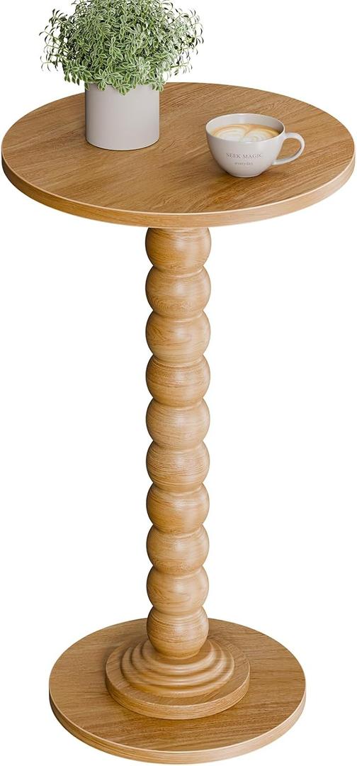 DUMOS Round Side Table for Small Spaces, Modern Accent End Table with Solid Wood Leg, Versatile Drink Nightstand for Living Room, Bedroom, Corners and Office, Wood, 12 Inch