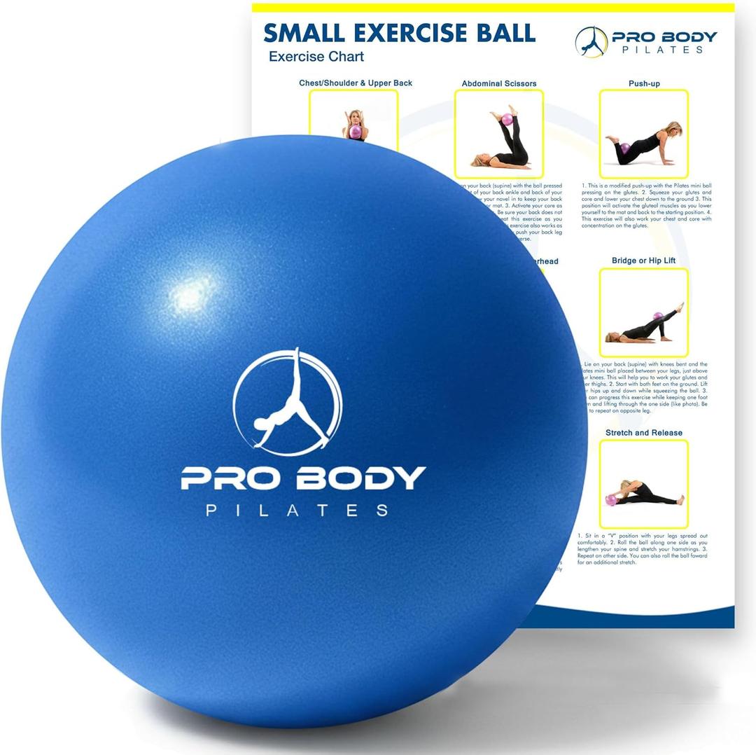 ProBody Pilates Small Exercise Ball - 9 Inch Workout Ball for Stability, Barre, Yoga, Core & Physical Therapy (Blue)