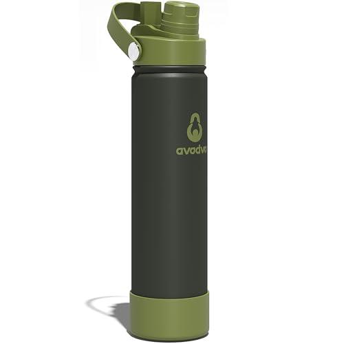 avodvo 24oz Insulated Water Bottle with 2-in-1 Straw and Spout Lid, Keeps Cold 24H, Leak-Proof, BPA-Free, Slim Water Bottle Fits in Car Cup Holder, for Gym, Travel, School and Daily Use, Army Green
