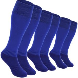 KIUEZIR 3 Pairs Baseball Socks Softball Knee-High Athletic Socks Stretchy Compression Soccer Socks for Men and Women (Blue) (Blue)