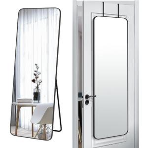 57x20 Door Hanging Full Length Mirror, Floor Stand (Height 5.7ft just Body in1.3ft) Wall Mounted Metal Frame Rectangle Dressing Mirrors for Bedroom Living Room 57 inch Black