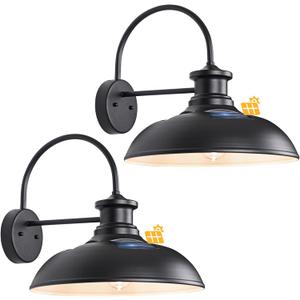 16" Extra Large Solar Barn Light for Outside, Dusk to Dawn Gooseneck Farmhouse Barn Lights, Waterproof Black Outdoor Wall Light Solar Powered for House Garage Patio, 2-Pack