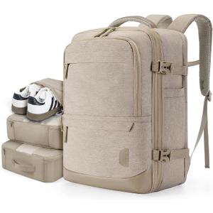 BAGSMART Compression Travel Backpack, 40L Expandable Carry On Backpack with Packing Cubes, Water Resistant Weekender Backpack Fits 17 Inch laptop, Large Overnight Luggage Daypack with Shoe Bag, Khaki