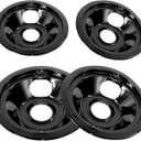 Black Porcelain Drip Pans Set 4-Pack 318067041 & 318067051 Compatible with Frigi-daire Ken-more Range Oven Replaces Electric Range Stove Burner