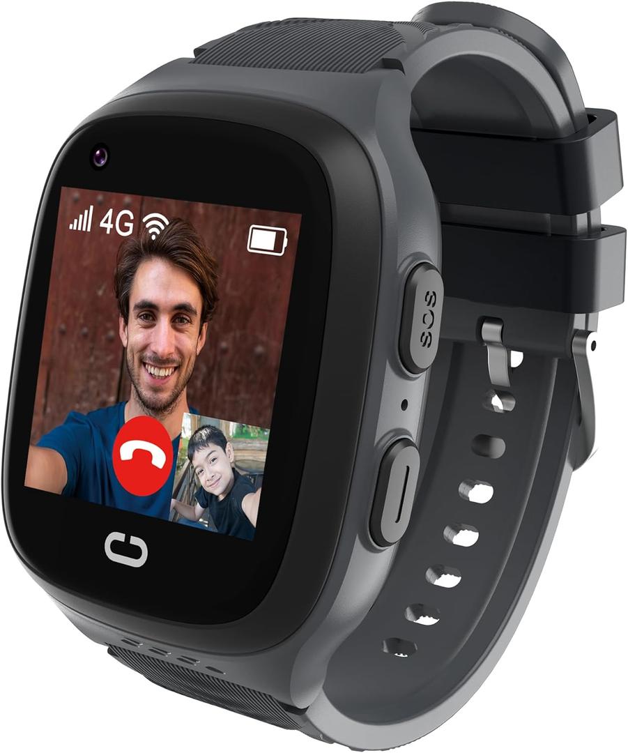 Kids Smart Watch Boys with GPS Tracker & Video Calling 4G Kids Cell Phone Watch Age 5-12, Waterproof One-Key SOS Call Voice Chat Camera Alarm Clock Touch Screen GPS Watches for Kid(Black)