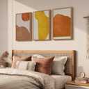 Framed Abstract Boho Wall Art for Living Room, 3 Piece Neutral Mid Century Modern Minimalist Canvas Artwork for Walls, Large Yellow Orange Geometric Wall Decor for Bedroom Home Office, 16x24 Inch, 16" W x 24" H x 3Pcs