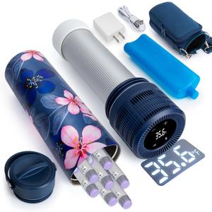 YOUSHARES Electric Insulin Cooler Travel Case, 35-68F Custom & Display Temperature Medical Cooler with Biogel & USB Charger, TSA Approved Diabetic Medication Refrigerator, Portable for 17 Pens (C3_Magnolia)