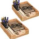 Set of 2 Water Hyacinth Letter Tray for A4 File Desk Mail Letter-Size Paper, Basket Woven Organizer, Magazine Files Storage, Office Document Organizer and Storage