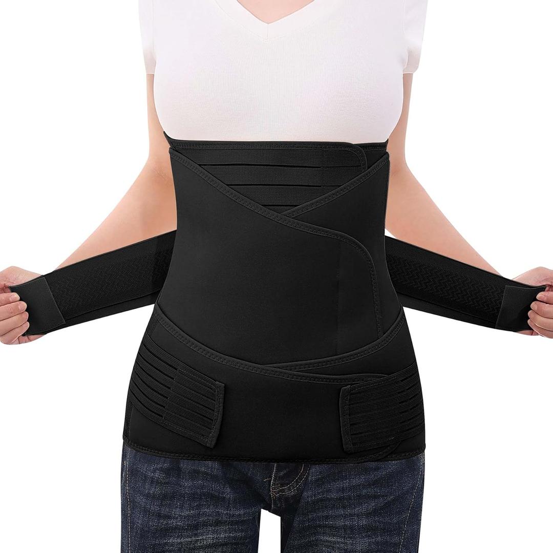 3 in 1 Postpartum Belly Band Abdominal Binder Surgery C Section Recovery Stomach Wrap for Women Pregnancy After Birth (Black, L)