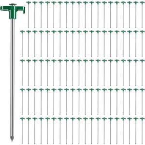 100 Pack Tent Stakes Heavy Duty 10 Inch Camping Stake Yard Stakes Metal Tent Pegs for Ground Stake Spikes for Camping Garden Yard (Green)
