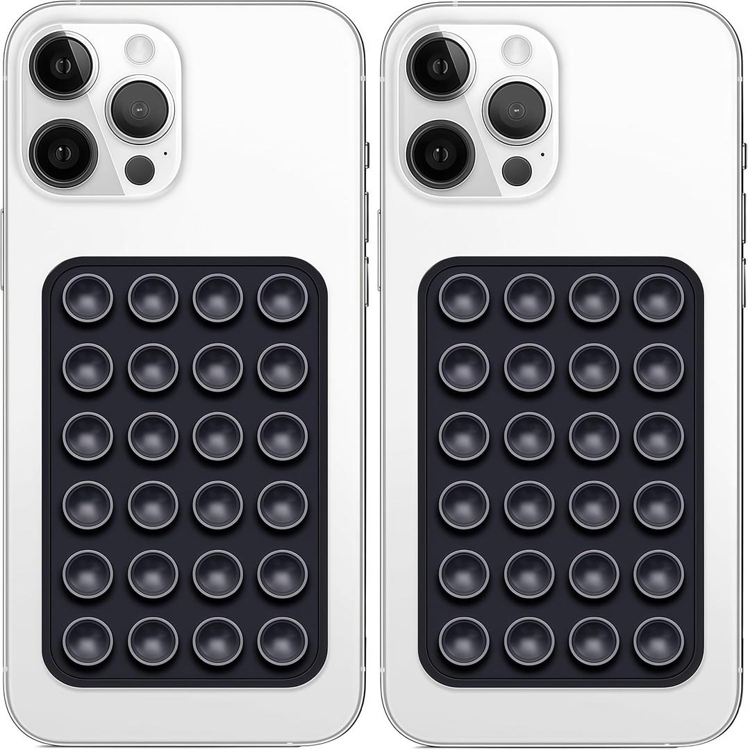 Galundge 2 Pack Silicone Suction Phone Case Mount, Non Slip Sticky Grip for Cellphone, Silicon Adhesive Suction Cup Mount, Strong Grip Holder for Selfies and Videos (Black)