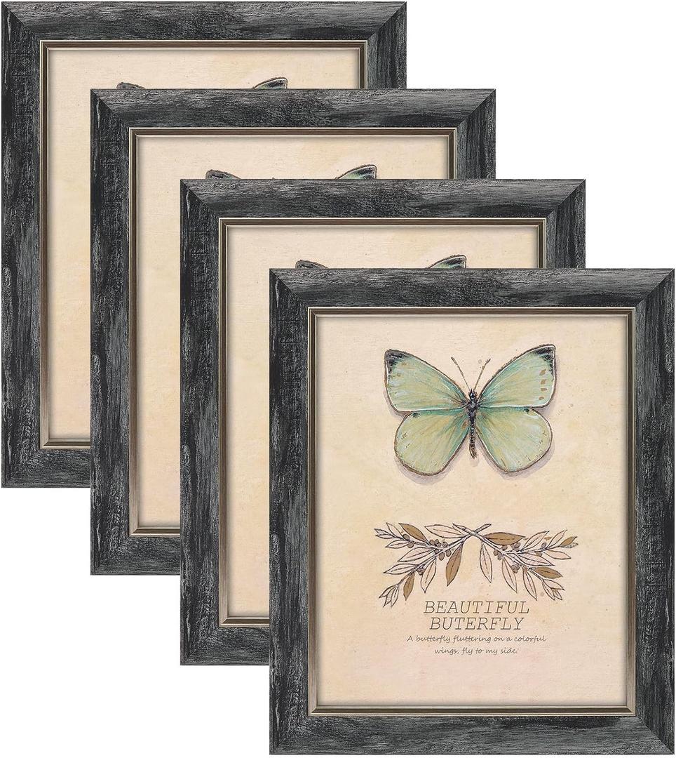 XUANLUO 8x10 Picture Frames Set of 4 Rustic Retro Photo Frame with HD Plastic Cover for Wall Mount and Tabletop Display Family Friends Wedding Gift
