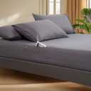 Deep Pocket Twin Fitted Sheet with Straps - Fits Mattresses Up to 21" Thick - 2 Piece Bed Sheets - Moisture Wicking, Cooling & Soft Fitted Sheet & Pillow Cases (Grey)