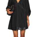 R.Vivimos Womens Fall Velvet Tunic Dress 2026 Trendy Sexy Deep V Neck 3/4 Sleeve Elastic Waist Loose Mini Dress with Pockets (Medium, Black)