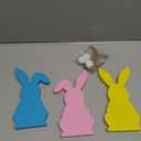 Easter Decorations for Home, 3 Pcs Wooden Easter Bunny Decorations, Farmhouse Easter Home Table Decor, Tiered Tray Centerpiece & Gift (Blue,Yellow,Pink)