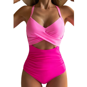 Eomenie Women's One Piece Swimsuits Tummy Control Cutout High Waisted Bathing Suit Wrap Tie Back 1 Piece Swimsuit L
