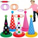 Inflatable Ring Toss Game, Birthday Party Games Ring Toss Game for Kids Adults Birthday Party Decorations Lawn & Yard Games Toys for Family 5-Pack with 10 Plastic Rings