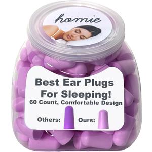 Homie Foam Earplugs for Sleeping, 60 Pair - 33dB Highest NRR, Comfortable Ear Plugs for Sleeping, Snoring, Travel, Concerts, Studying, Loud Noise, Work (Violet), 60 Count (Pack of 1)