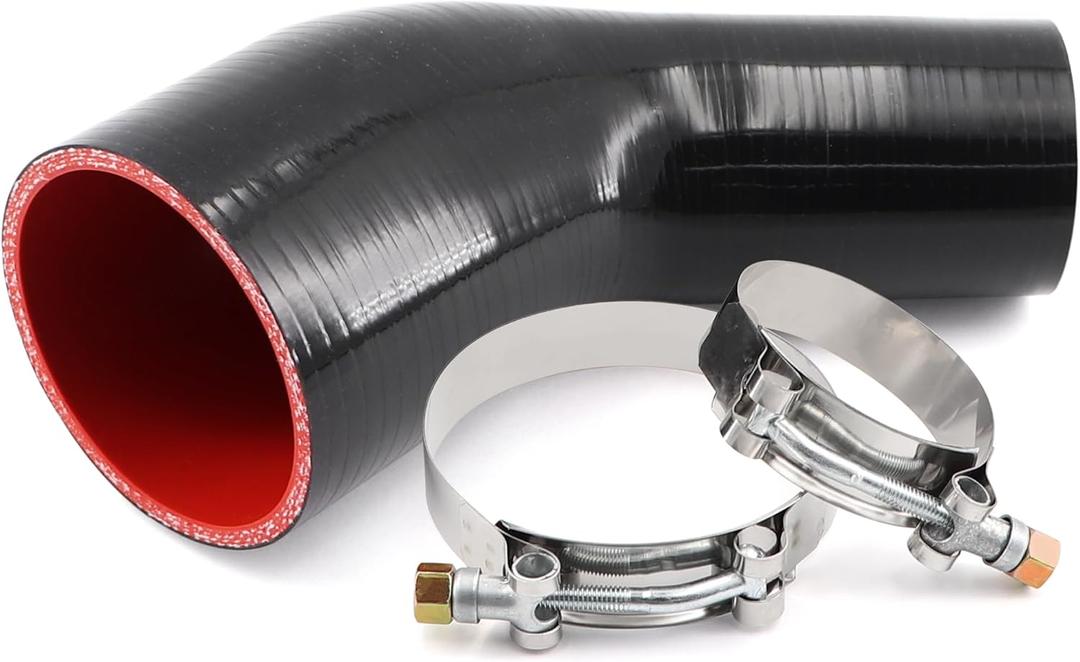 High Performance 45 Degree ID 2 to 3 inch(51-76mm) Elbow Silicone Coupler Hose Reducer, 4-Ply Reinforced Wall Thickness 5mm Length 4 inch for Turbo/Intercooler/Intake Pipe with 2 T-Bolt Clamps